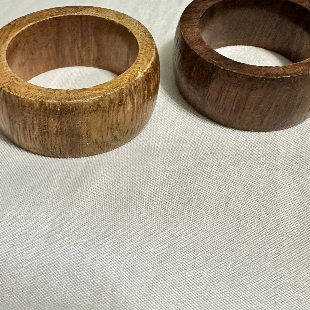 Unbranded Wooden Napkin Rings Set of 4 Brown Good Rustic Mid Century Modern